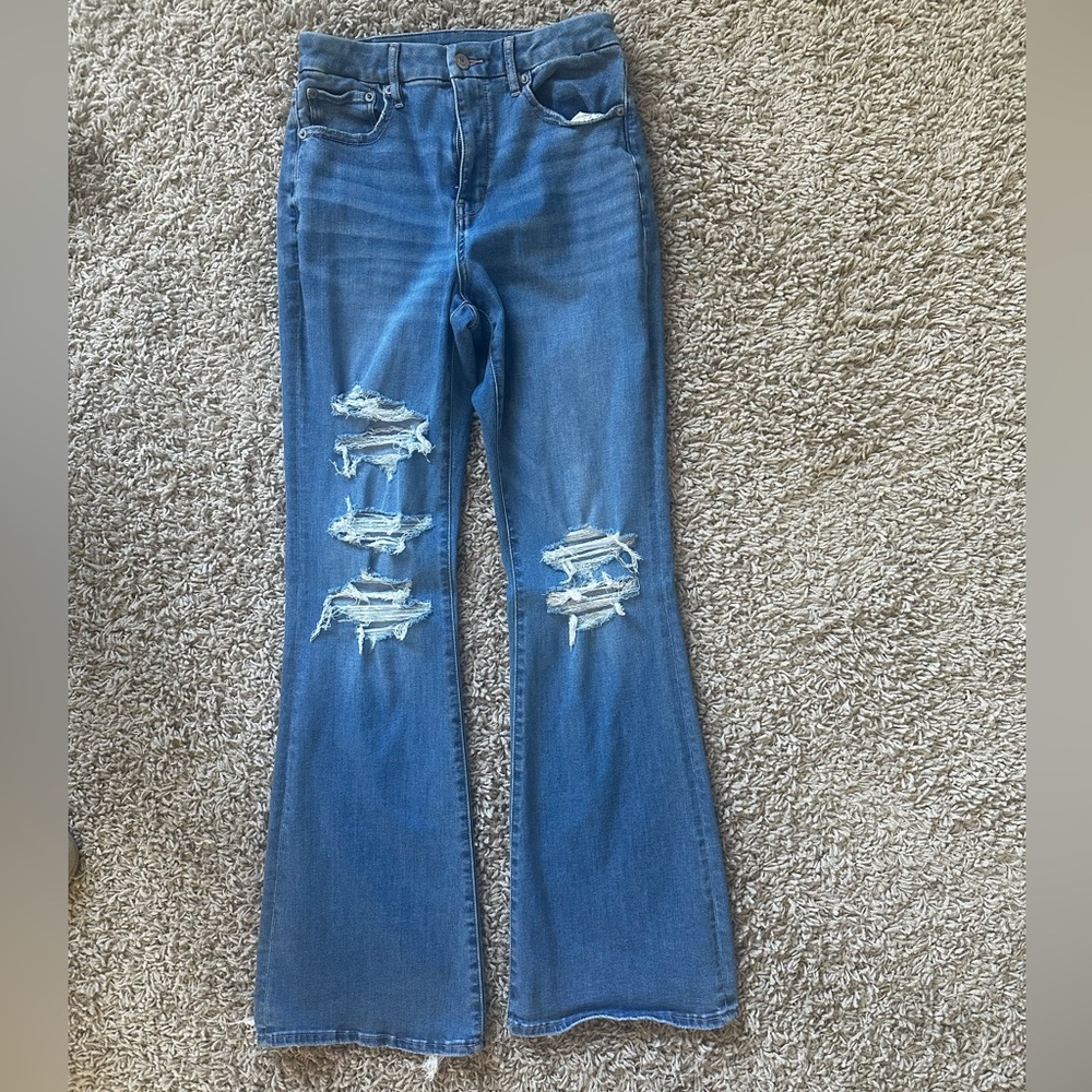 AE stretch curvy ripped super high waisted flare jean